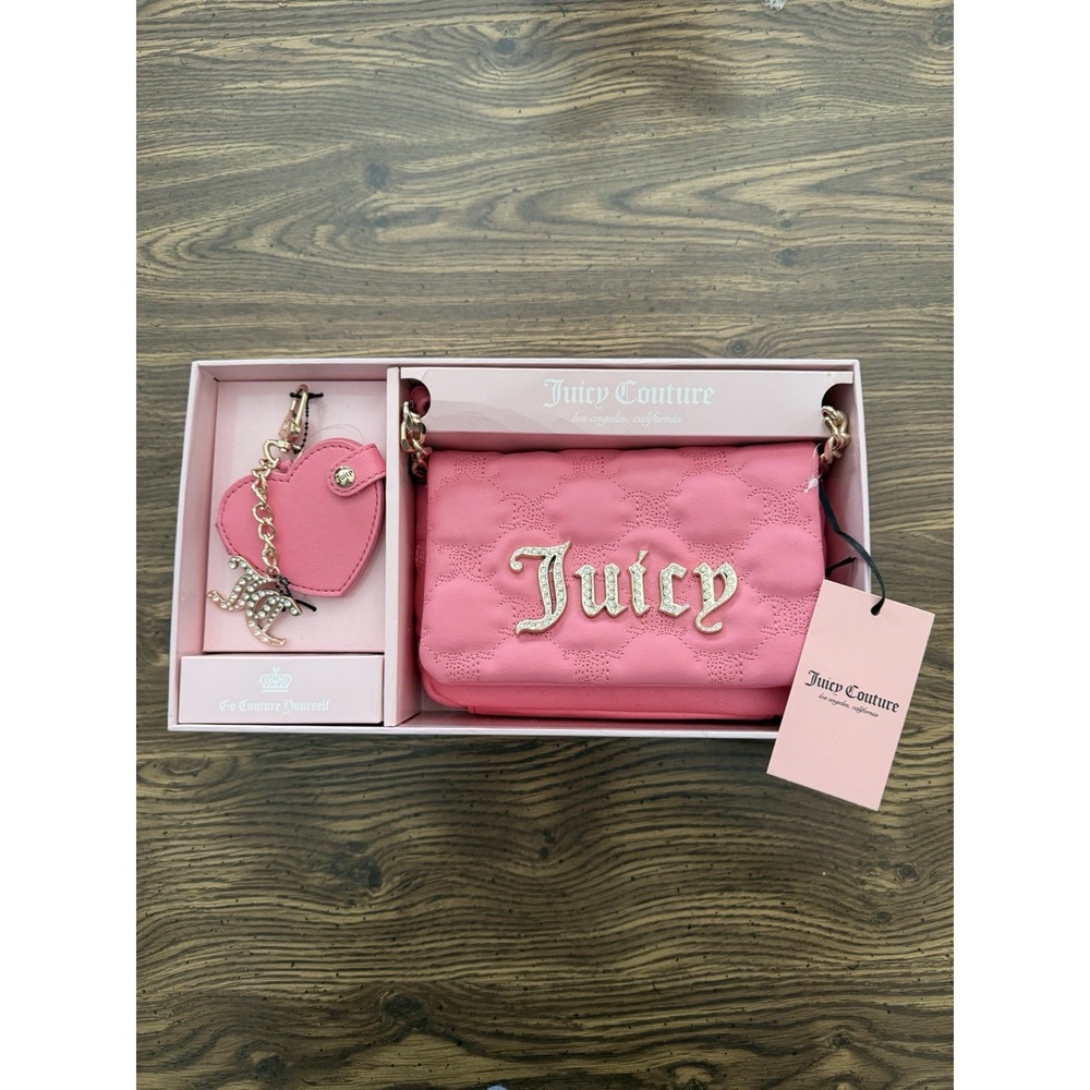 Juicy‎ Conture Set Pink Flap Crossbody And Keychain Set Gift Pack New